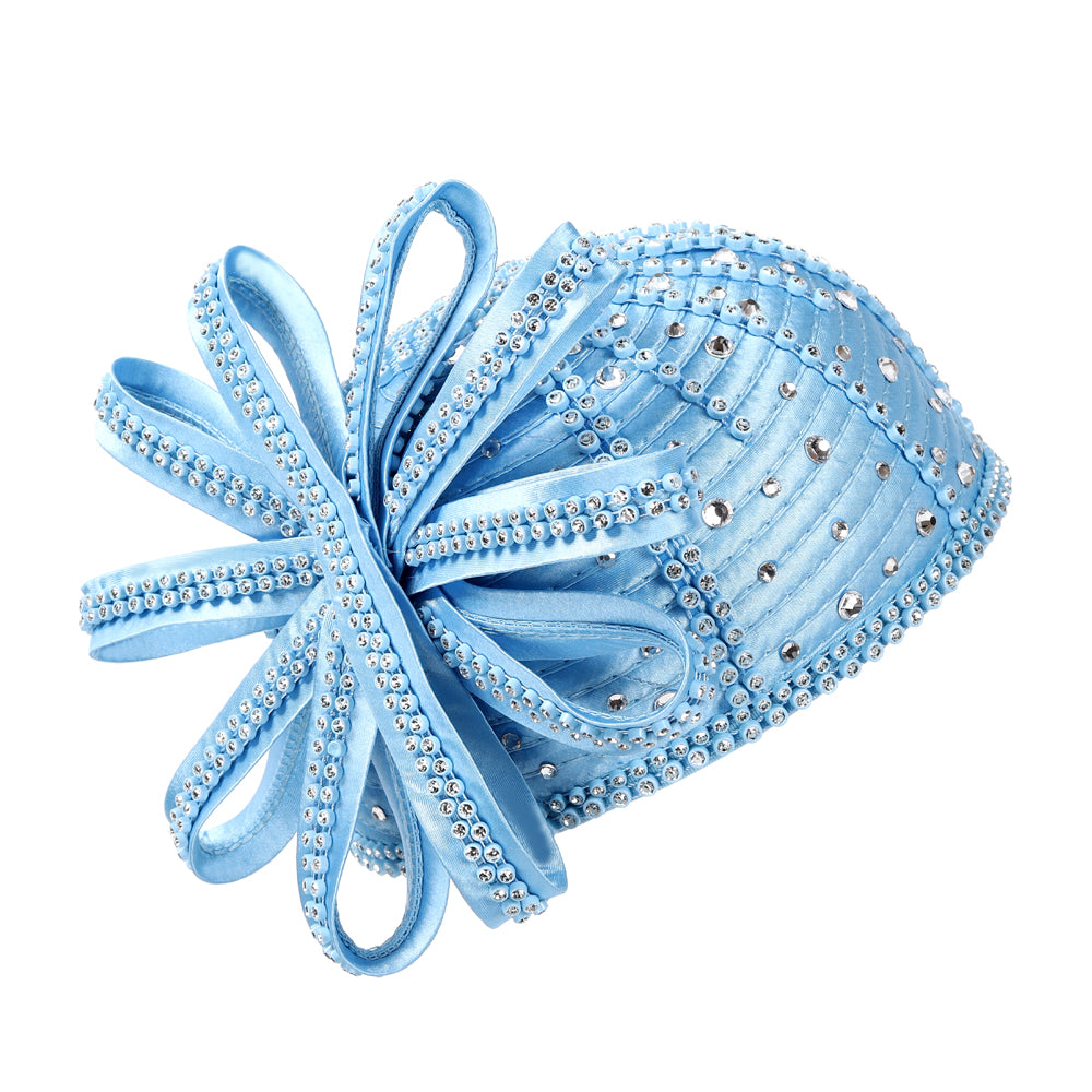 Giovanna Round Pillbox Satin Ribbon Hat HR22101-BLU