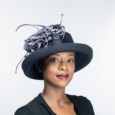 Silk Flower Roll Up Brim Wool Felt Hat 400787 Navy - Fit Rite Fashions –  fitrite fashions