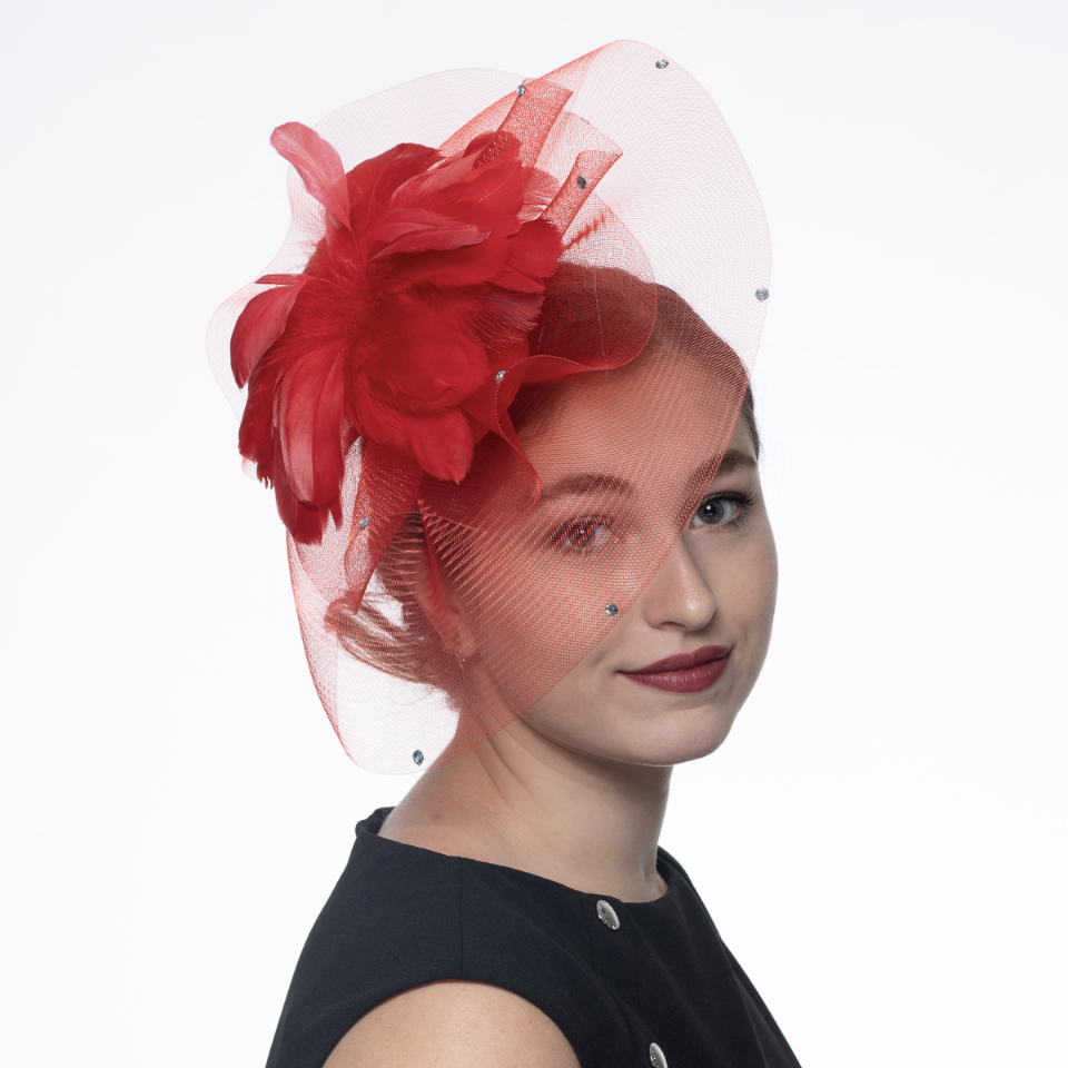 5725, red fascinator