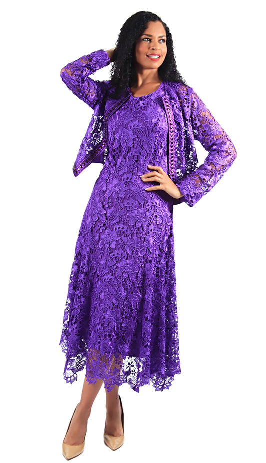 Diana Lace Dress & Jacket 8190-PUR Sizes 8-22