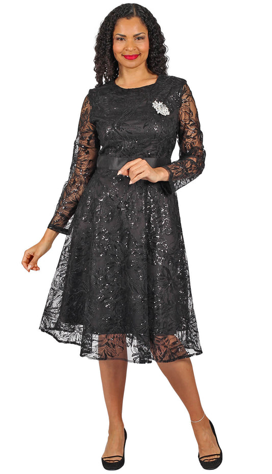 Diana 1 Piece Brocade Dress 8639-BK Size 8-24