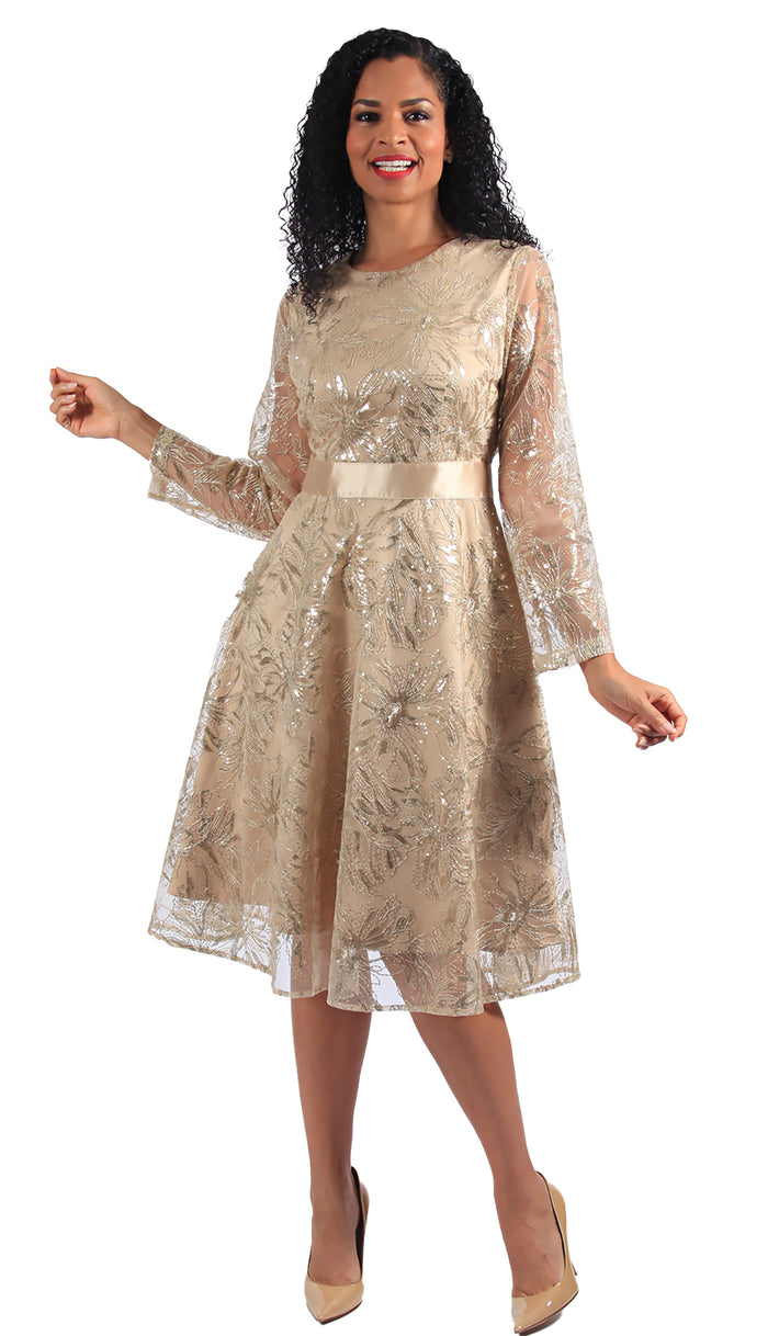 Diana 1 Piece Brocade Dress 8639-GLD Size 8-24