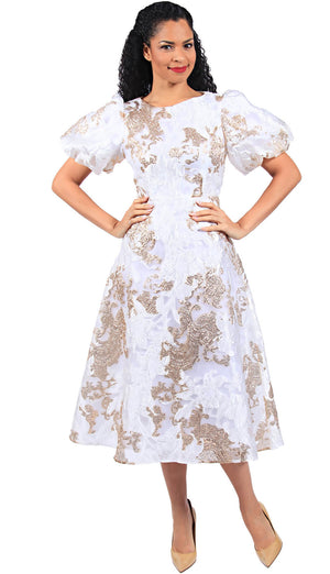 Diana 1 Piece Metallic Brocade Dress 8691-WH Size 8-24
