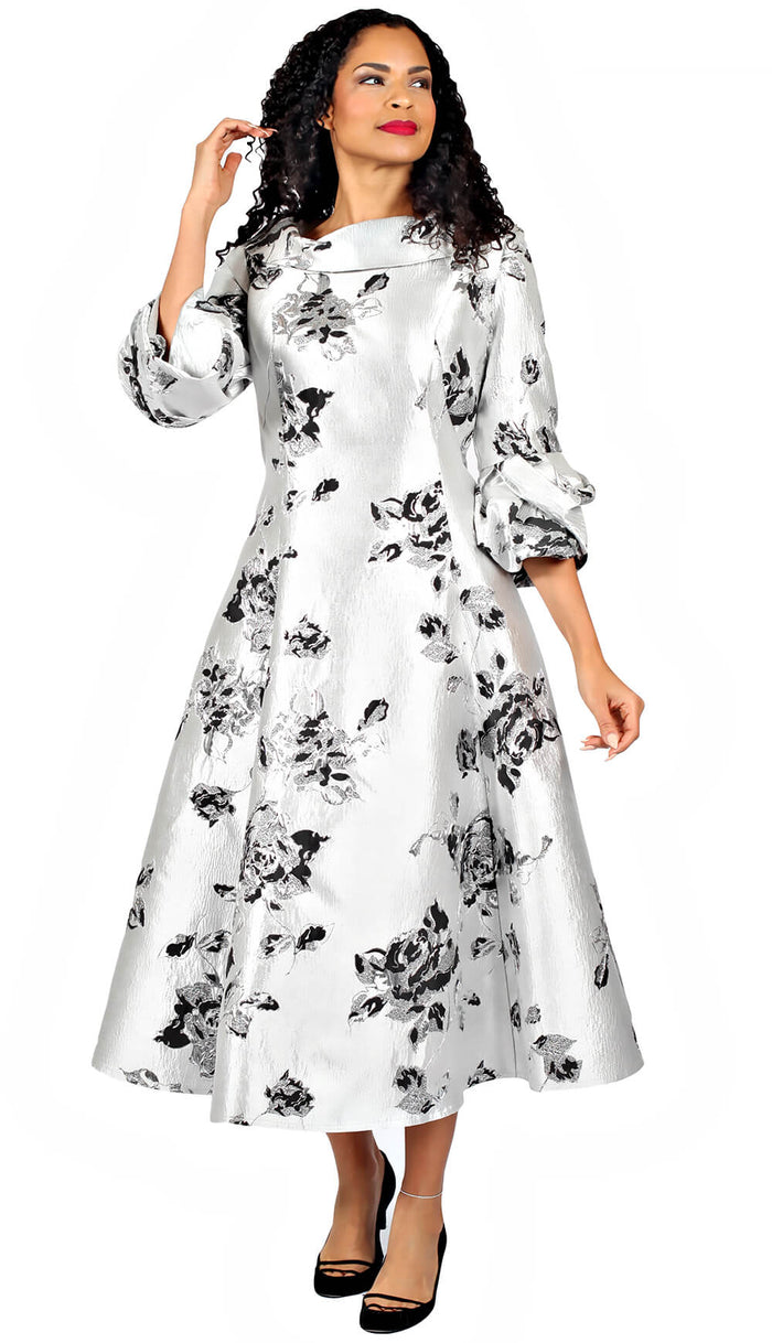 Diana 1 Piece Brocade Dress 8700-SIL Size 8-24