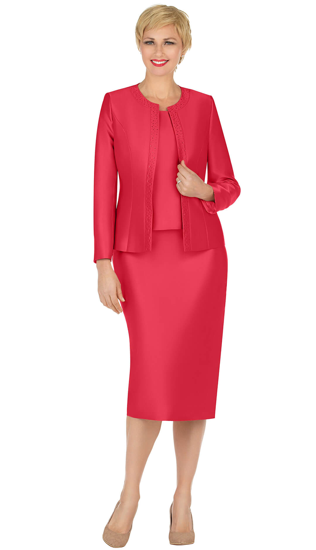 Giovanna 3 Piece Skirt Suit G1153-RED Size 8-26W