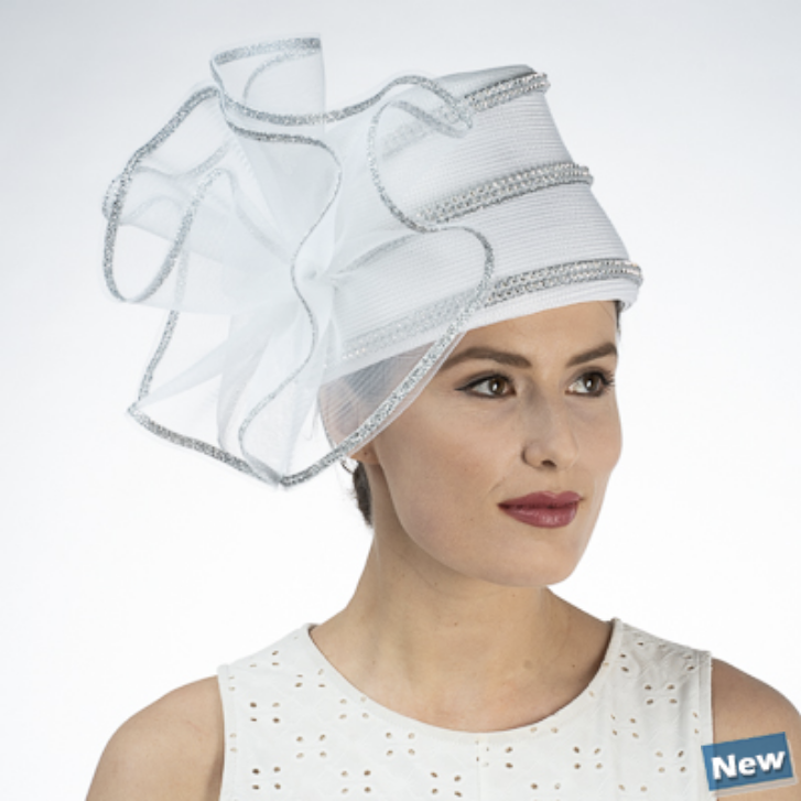301915, white-silver dressy church hat