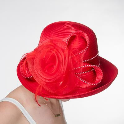 Round Satin Ribbon Hat 321880 Red