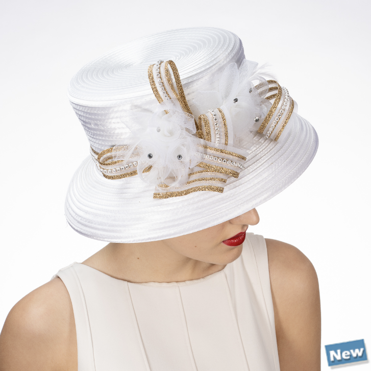 White Gold Large Pleated Bow Satin Women’s Hat 321912