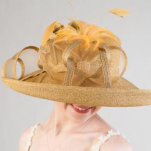 Feather Bow Metallic Turn Up Hat 331744 Gold