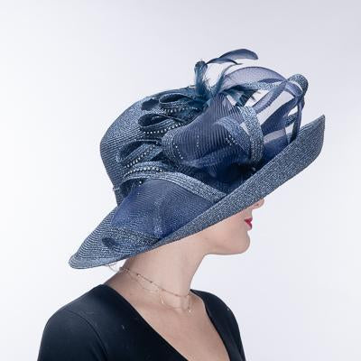 Feather Bow Metallic Turn Up Hat 331744 Navy
