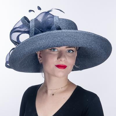 Feather Bow Metallic Turn Up Hat 331744 Navy