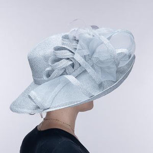 Feather Bow Metallic Turn Up Hat 331744 Silver