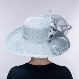 Feather Bow Metallic Turn Up Hat 331744 Silver