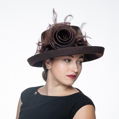 Brown Crinoline Flower Trim Wool Felt Hat 400797