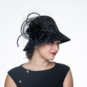 Black Wool Felt Velvet Cin Bow Hat 400799