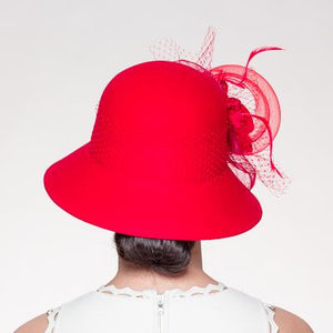 Red Wool Felt Velvet Cin Bow Hat 400799