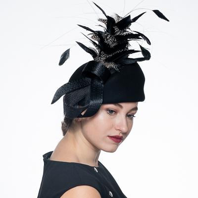 Pillbox Wool Felt Hat With Satin Feather Bow 400816