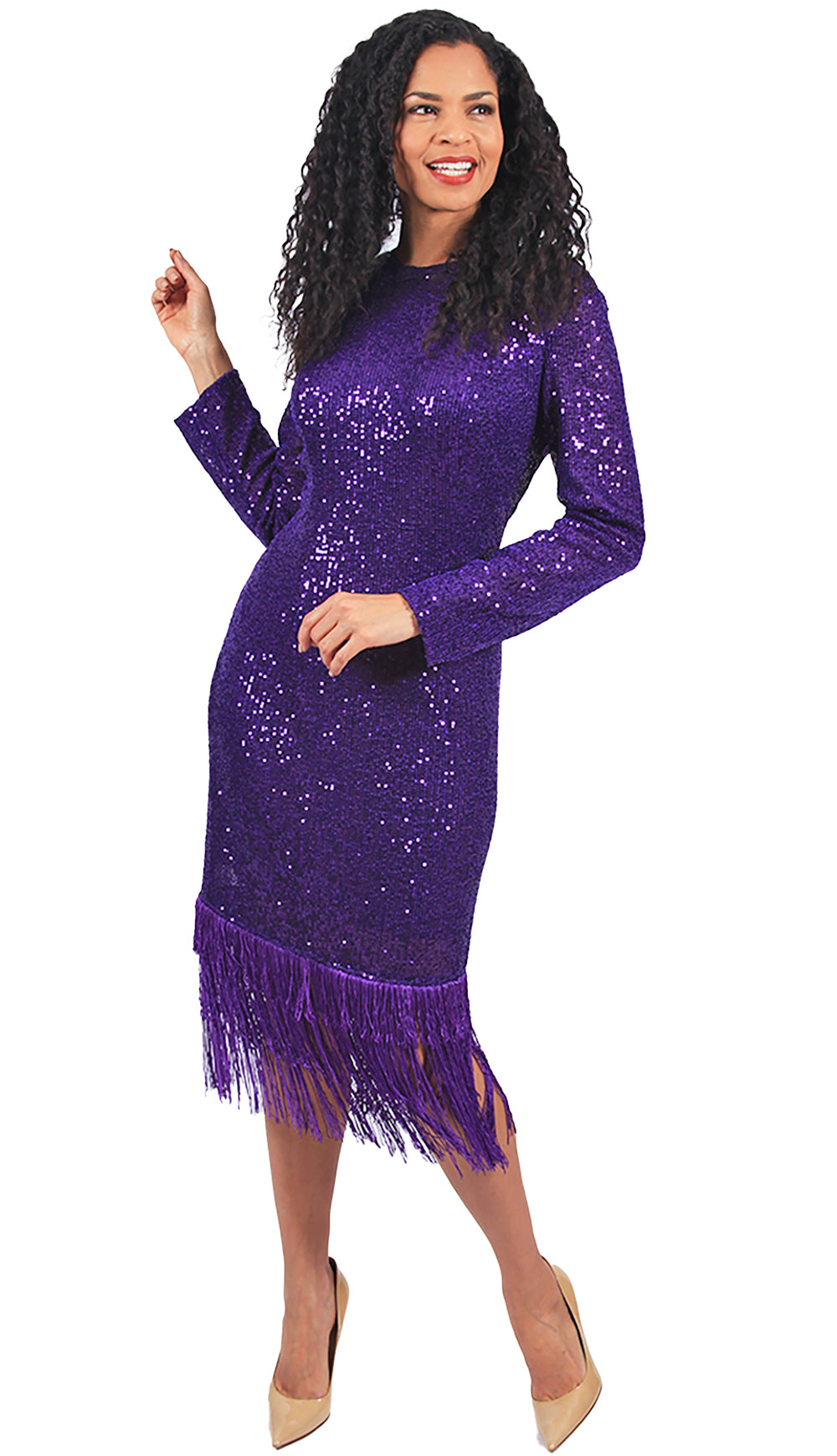Diana Sequin Dress With Fringe 8564-PU Size 8-24