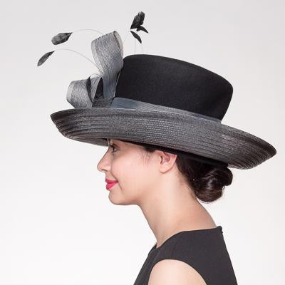 Crinoline Brim Wool Felt Hat AJ440F Black-Grey