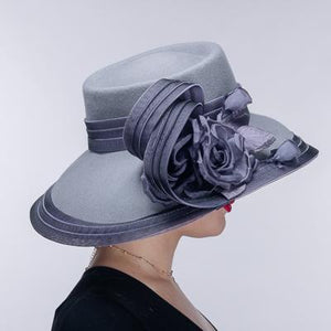 Flower Wool Felt Gambler Hat AJ589F Grey