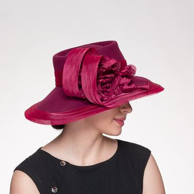 Flower Wool Felt Gambler Hat AJ589F Wine