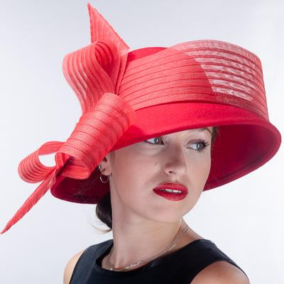 Red Large Crinoline Bow Trim Wool Felt Hat AJ601F