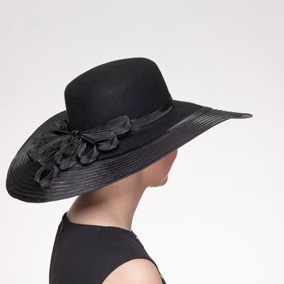 Wide Wool Felt Crinoline Sailor Hat AJ602F Black