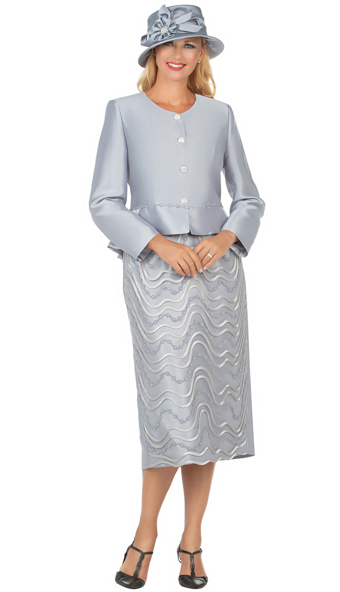 Giovanna 2 Piece Skirt Suit G1156-SIL Size 12-24W